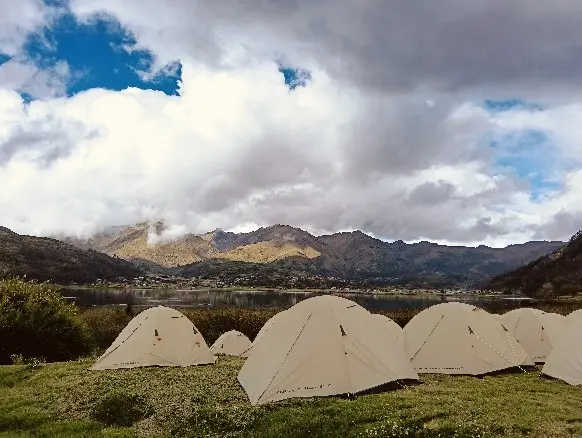 Outdoor adventure equipment for a multi day mountain hike in Peru